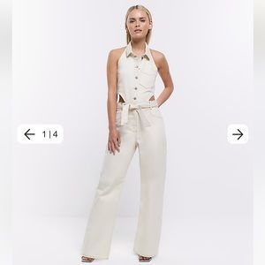 River Island Petite Ecru Halter Cut Out Jumpsuit